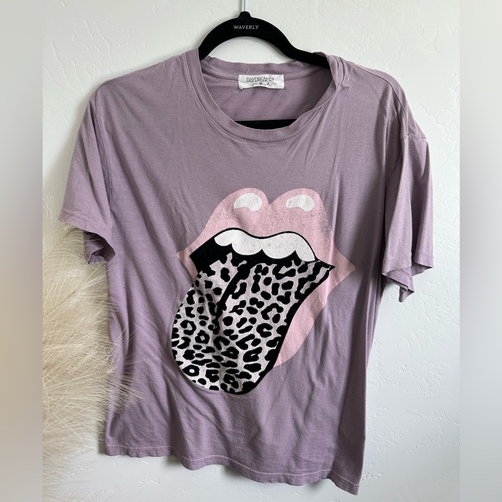 Daydreamer Rolling Stones Flocked Leopard Tongue T-Shirt Size S
